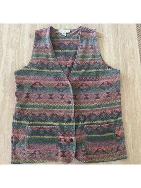 Vintage Womens Vest L Button Southwest Retro 70s Indie Festival Western Artsy